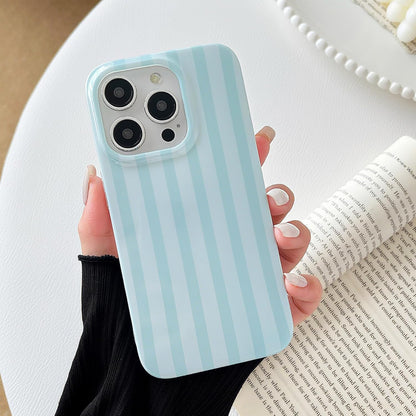 Cute Vertical Striped Case for iPhone 15,Light Blue | Raised Edge Protection/Soft Anti-Scratch Back/Slim and Glossy/Fashion Simple Pattern Phone Cover for Women Girls