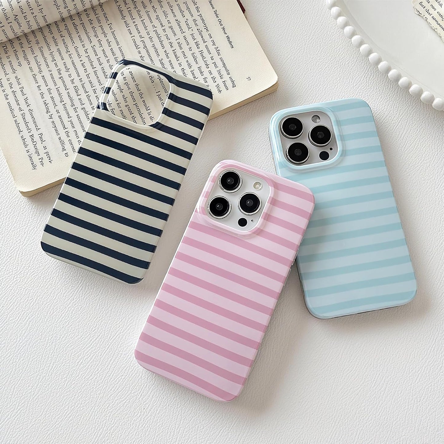 Cute Vertical Striped Case for iPhone 15,Light Blue | Raised Edge Protection/Soft Anti-Scratch Back/Slim and Glossy/Fashion Simple Pattern Phone Cover for Women Girls