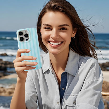 Cute Vertical Striped Case for iPhone 15,Light Blue | Raised Edge Protection/Soft Anti-Scratch Back/Slim and Glossy/Fashion Simple Pattern Phone Cover for Women Girls