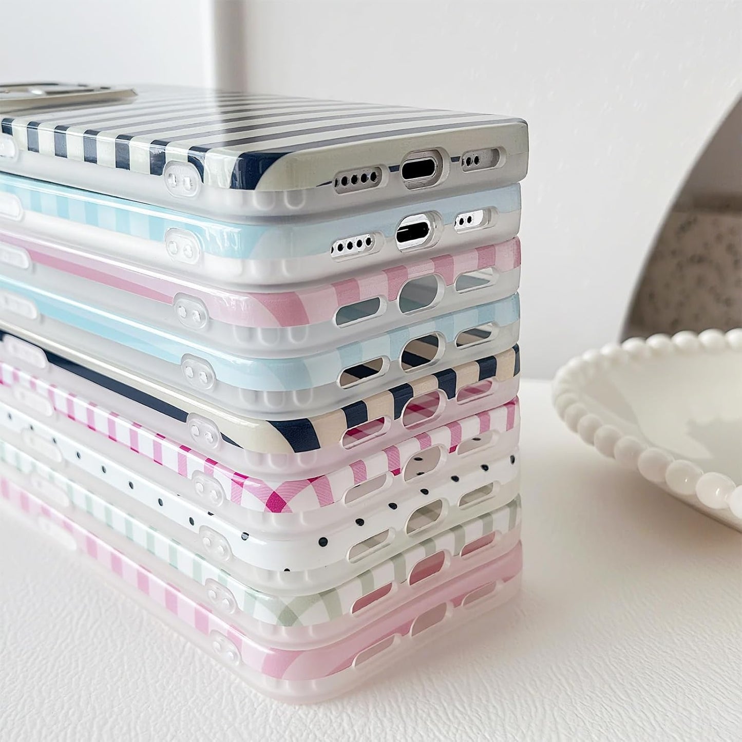 Cute Vertical Striped Case for iPhone 15,Light Blue | Raised Edge Protection/Soft Anti-Scratch Back/Slim and Glossy/Fashion Simple Pattern Phone Cover for Women Girls