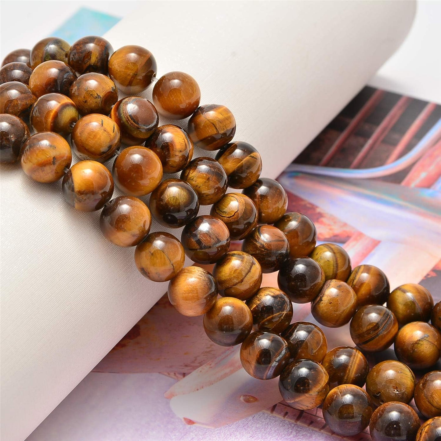 100pcs Original Natural Stone Beads Gemstone Round Loose Beads 6mm 8mm 10mm (Yellow Tiger's Eye, 6mm 100Beads)
