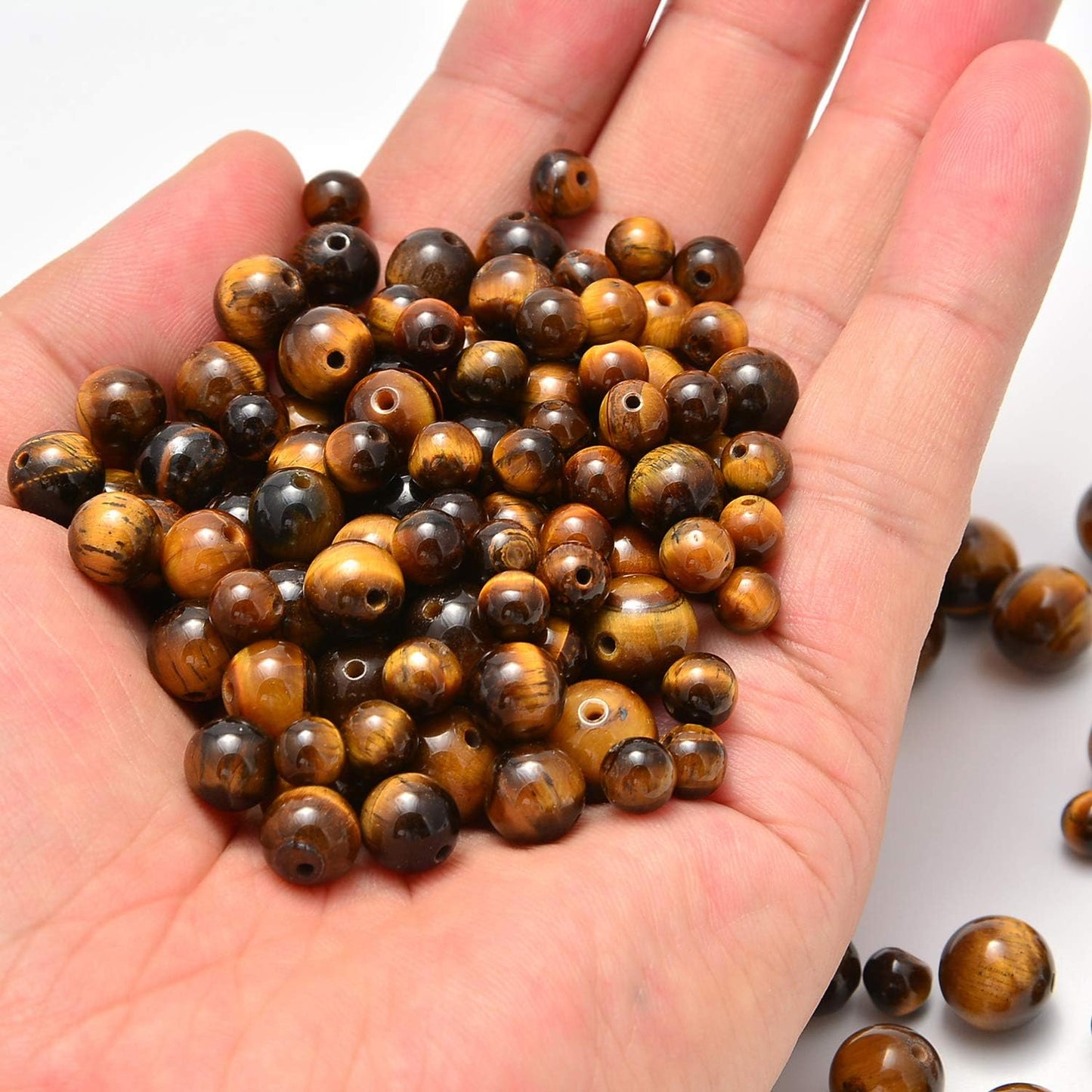 100pcs Original Natural Stone Beads Gemstone Round Loose Beads 6mm 8mm 10mm (Yellow Tiger's Eye, 6mm 100Beads)