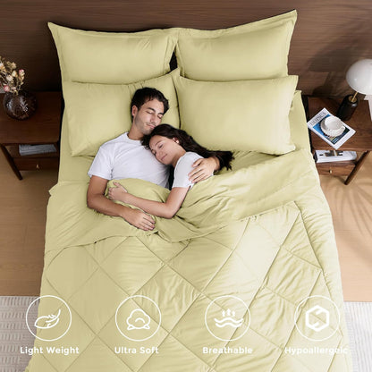 Cream Yellow Queen Comforter Set - 7-Piece All Season Bed in a Bag Queen, Ultra Soft Bedding Set with Comforter, Flat Sheet, Fitted Sheet, Pillowcases, Pillow Shams