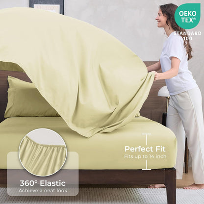Cream Yellow Queen Comforter Set - 7-Piece All Season Bed in a Bag Queen, Ultra Soft Bedding Set with Comforter, Flat Sheet, Fitted Sheet, Pillowcases, Pillow Shams