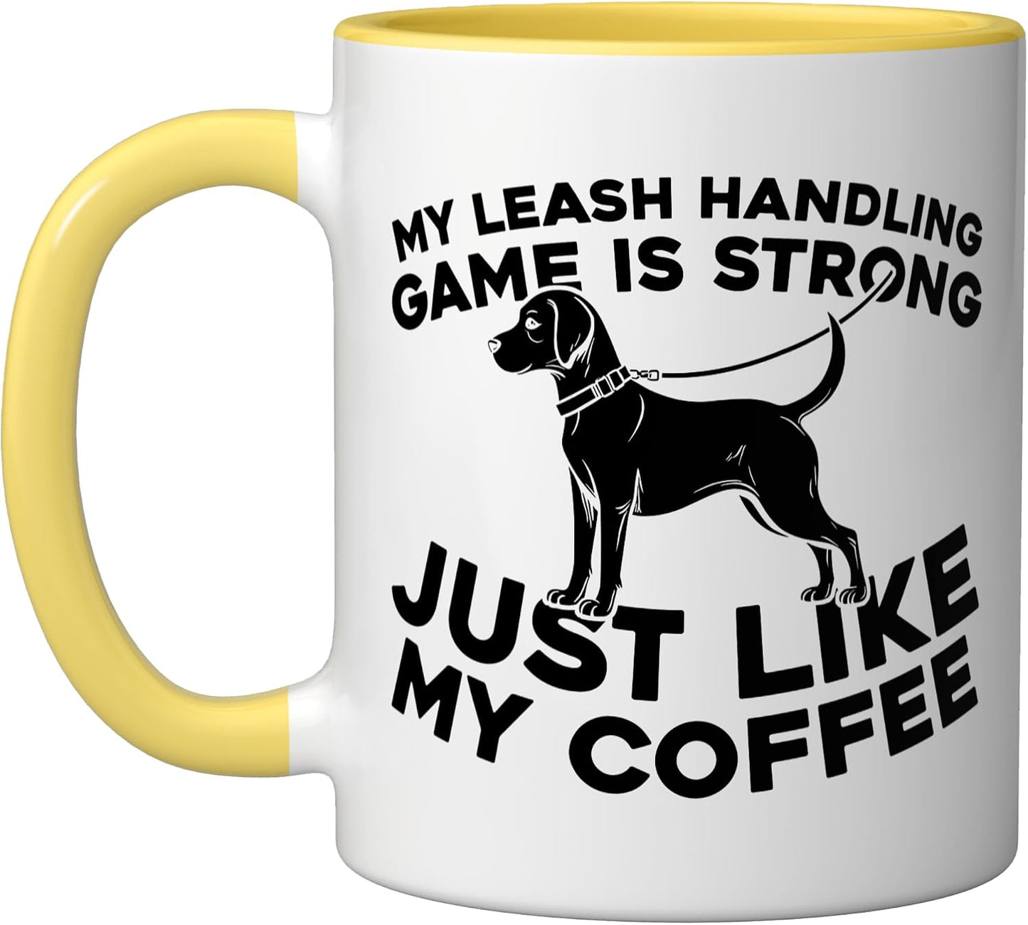 Exercise Pet Care - Walking Dog Walker Ceramic Mug, Yellow/White