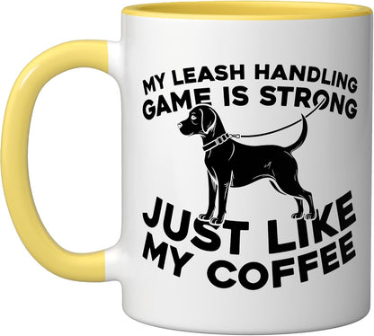 Exercise Pet Care - Walking Dog Walker Ceramic Mug, Yellow/White