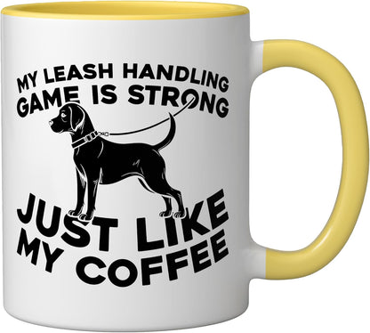 Exercise Pet Care - Walking Dog Walker Ceramic Mug, Yellow/White