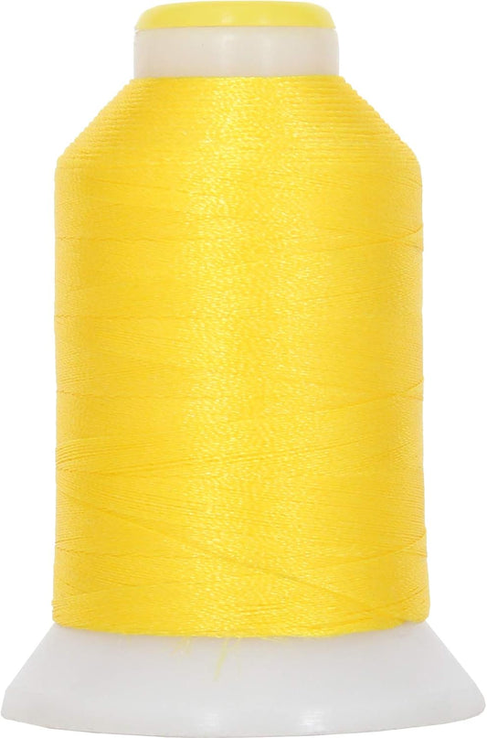 60wt Embroidery Bobbin Thread, 1000M, Yellow | Lightweight bobbin thread for machine embroidery and sewing. Smooth 60wt thread helps designs stitch cleanly.