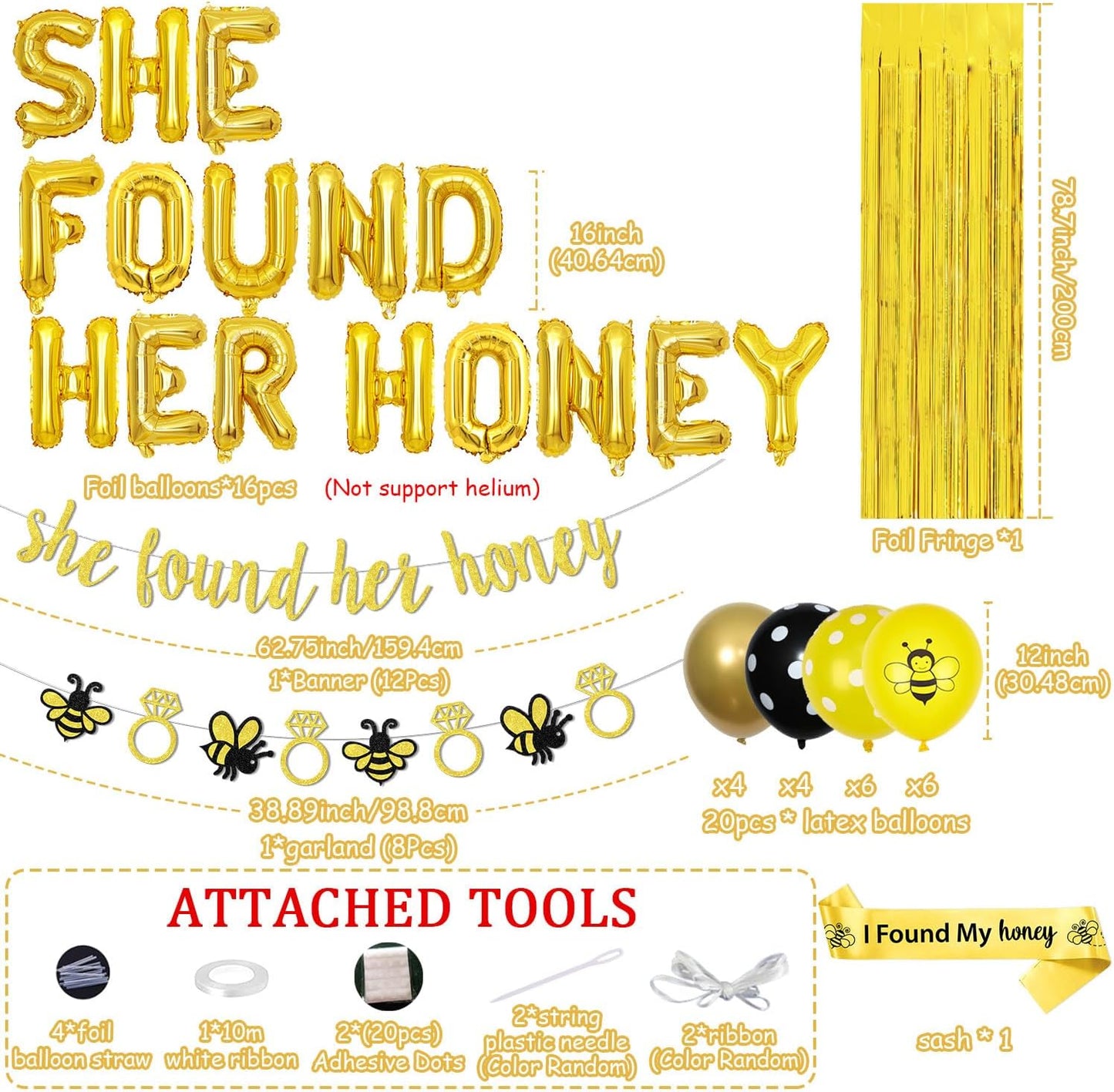 She Found Her Honey Bridal Shower Decorations Floral Bride to Banners Glitter Gold Foil Fringe Curtain and Bee Yellow Balloon for Women Honey Bee Wedding Engagement Bachelorette Decor Party Supplies