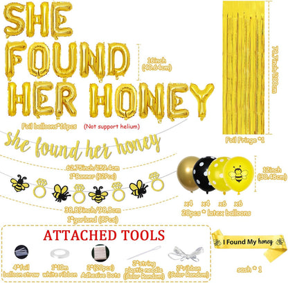She Found Her Honey Bridal Shower Decorations Floral Bride to Banners Glitter Gold Foil Fringe Curtain and Bee Yellow Balloon for Women Honey Bee Wedding Engagement Bachelorette Decor Party Supplies