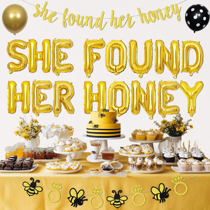 She Found Her Honey Bridal Shower Decorations Floral Bride to Banners Glitter Gold Foil Fringe Curtain and Bee Yellow Balloon for Women Honey Bee Wedding Engagement Bachelorette Decor Party Supplies