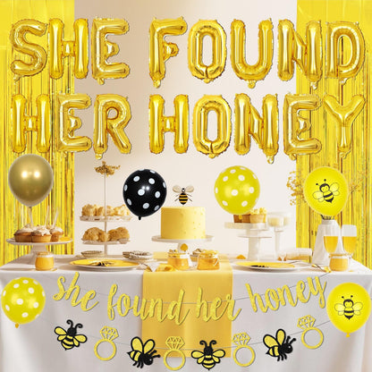 She Found Her Honey Bridal Shower Decorations Floral Bride to Banners Glitter Gold Foil Fringe Curtain and Bee Yellow Balloon for Women Honey Bee Wedding Engagement Bachelorette Decor Party Supplies