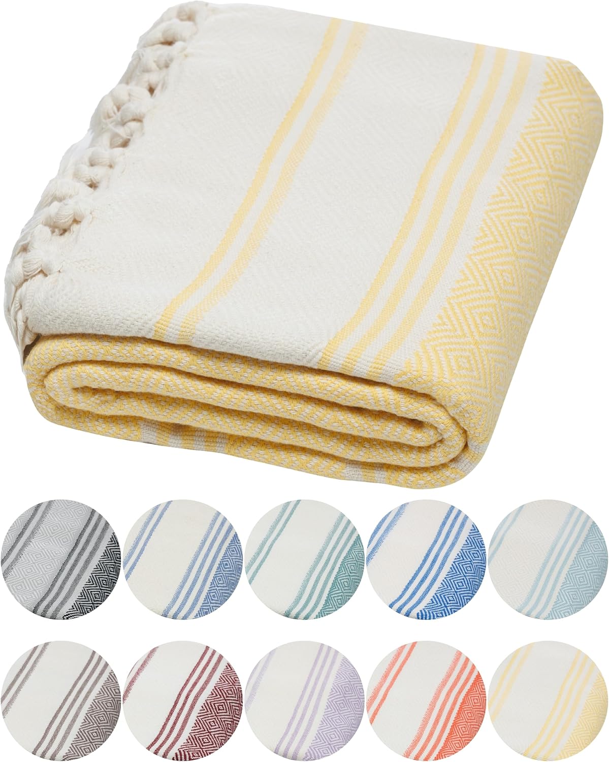 Organic Diamond Turkish Bath & Beach Towel | 100% Oeko-TEX Certified Turkish Cotton, Ultra-Soft, Quick-Dry, Lightweight, Oversized Luxury Peshtemal Towel, Prewashed, 71" x36, Butter Yellow