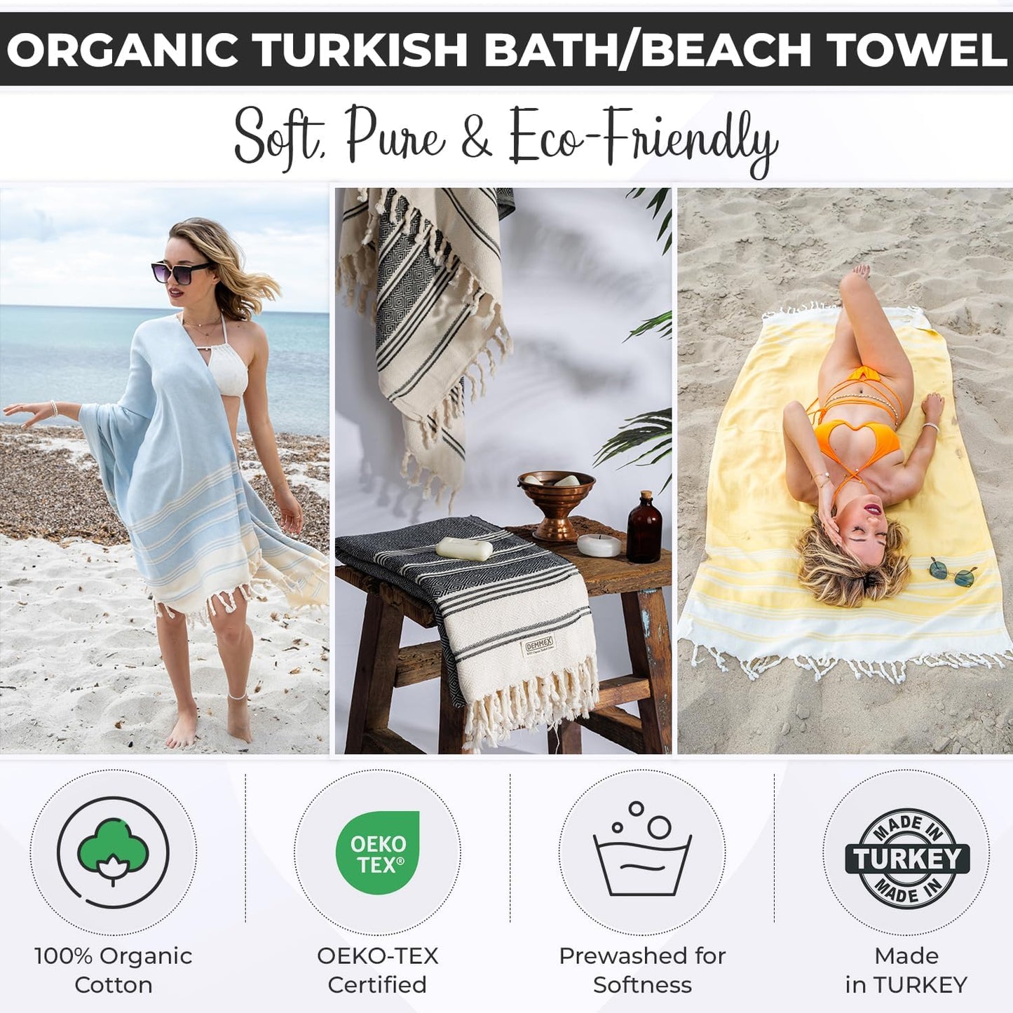Organic Diamond Turkish Bath & Beach Towel | 100% Oeko-TEX Certified Turkish Cotton, Ultra-Soft, Quick-Dry, Lightweight, Oversized Luxury Peshtemal Towel, Prewashed, 71" x36, Butter Yellow