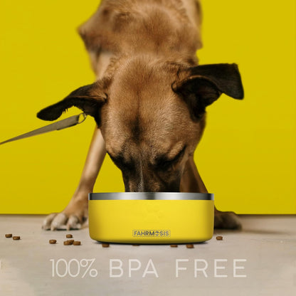 32 Oz Dog Bowl with Slow Feeder Insert Stainless Steel Pet Water Bowl for Medium & Large Breed Non Slip Rubber Base & Plastic Puzzle Feeder - Yellow