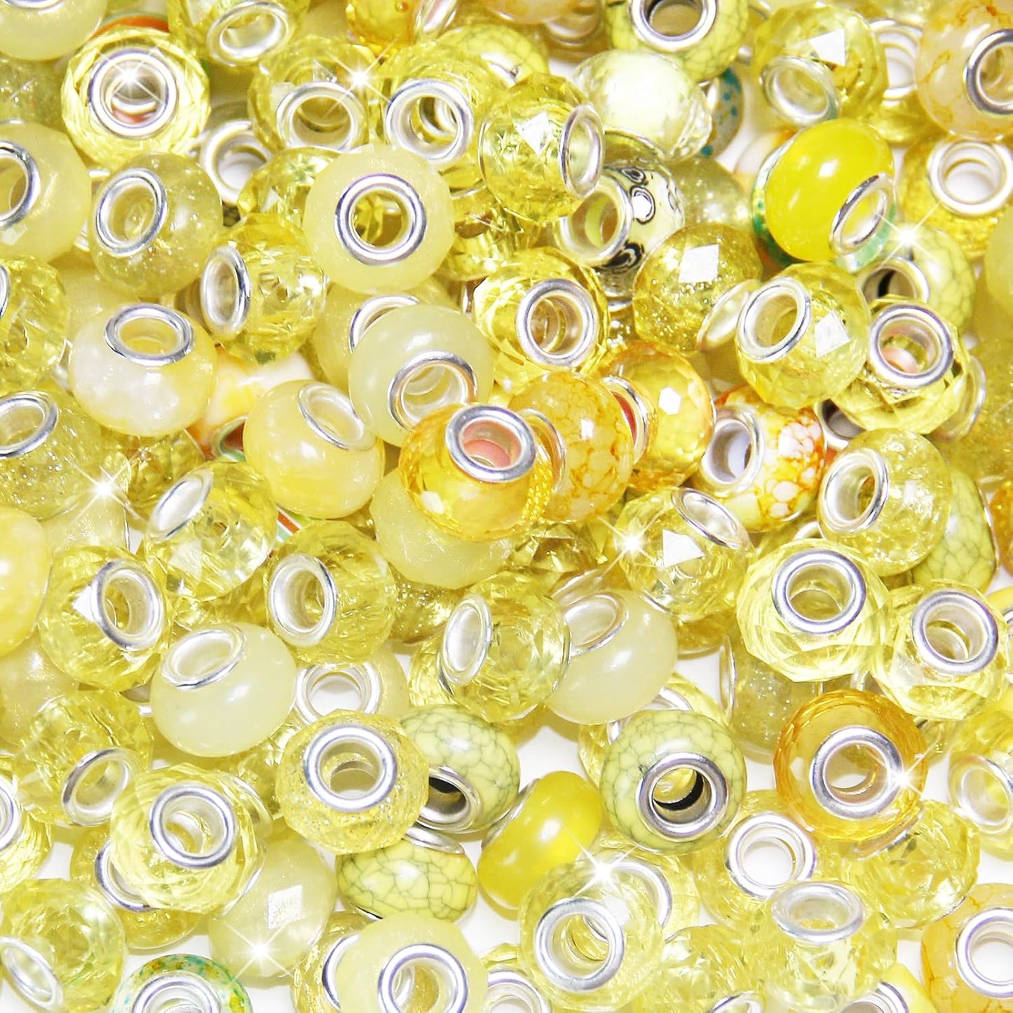 60 Pieces Large Hole Beads, Assorted European Craft Beads Yellow Big Hole Fairy Wands Garden Beads Large Hole Lampwork Spacer Beads for DIY Pens Charms Bracelet Necklace Jewelry Making Supplies