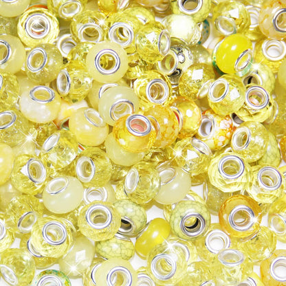 60 Pieces Large Hole Beads, Assorted European Craft Beads Yellow Big Hole Fairy Wands Garden Beads Large Hole Lampwork Spacer Beads for DIY Pens Charms Bracelet Necklace Jewelry Making Supplies