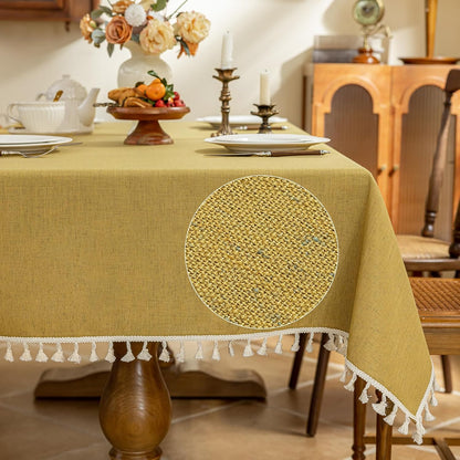 AmHoo Linen Blend Tablecloth Table Cloth 280 GSM Stitching Tassel Rectangle Decorative Natural Table Cover for Kitchen Dinning Wedding Buffet 55×86 inch Primrose Yellow