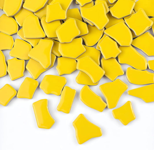 0.99 lb Glue Down Irregular Ceramics Mosaic Tile Adult Children Handmade Ceramics Craft for Outdoor Bathroom Kitchen Home Decoration DIY Art Projects(Yellow)