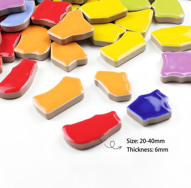 0.99 lb Glue Down Irregular Ceramics Mosaic Tile Adult Children Handmade Ceramics Craft for Outdoor Bathroom Kitchen Home Decoration DIY Art Projects(Yellow)