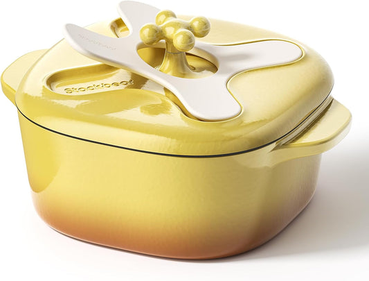 5 Quart Enameled Cast Iron Dutch Oven Pot with Lid – Premium Durability & Oven Safe – Heavy Duty Cookware Perfect for Bread Baking, Stews, Braising & Roasting – Bright Yellow