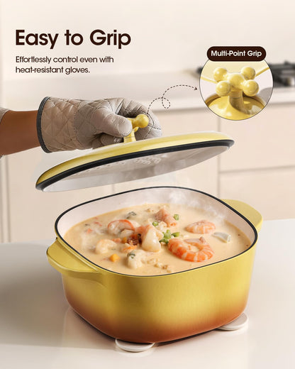 5 Quart Enameled Cast Iron Dutch Oven Pot with Lid – Premium Durability & Oven Safe – Heavy Duty Cookware Perfect for Bread Baking, Stews, Braising & Roasting – Bright Yellow