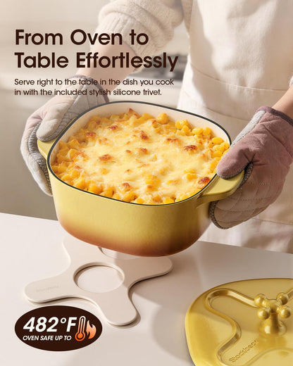 5 Quart Enameled Cast Iron Dutch Oven Pot with Lid – Premium Durability & Oven Safe – Heavy Duty Cookware Perfect for Bread Baking, Stews, Braising & Roasting – Bright Yellow