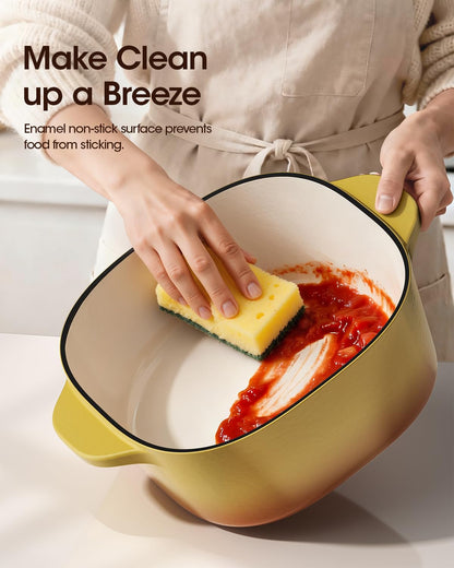 5 Quart Enameled Cast Iron Dutch Oven Pot with Lid – Premium Durability & Oven Safe – Heavy Duty Cookware Perfect for Bread Baking, Stews, Braising & Roasting – Bright Yellow