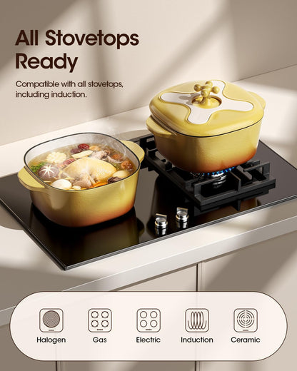 5 Quart Enameled Cast Iron Dutch Oven Pot with Lid – Premium Durability & Oven Safe – Heavy Duty Cookware Perfect for Bread Baking, Stews, Braising & Roasting – Bright Yellow