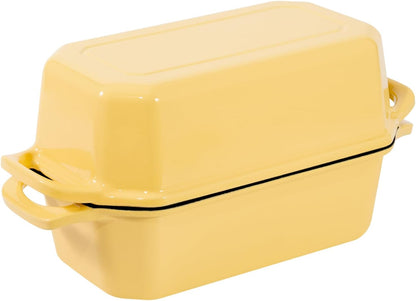 Bread Pan Cast Iron Loaf Pan with Lid Bread Loaf Pan 8.5x4.5 Inch Loaf Pan Enameled Cast Iron Sourdough Loaf Pan, Yellow
