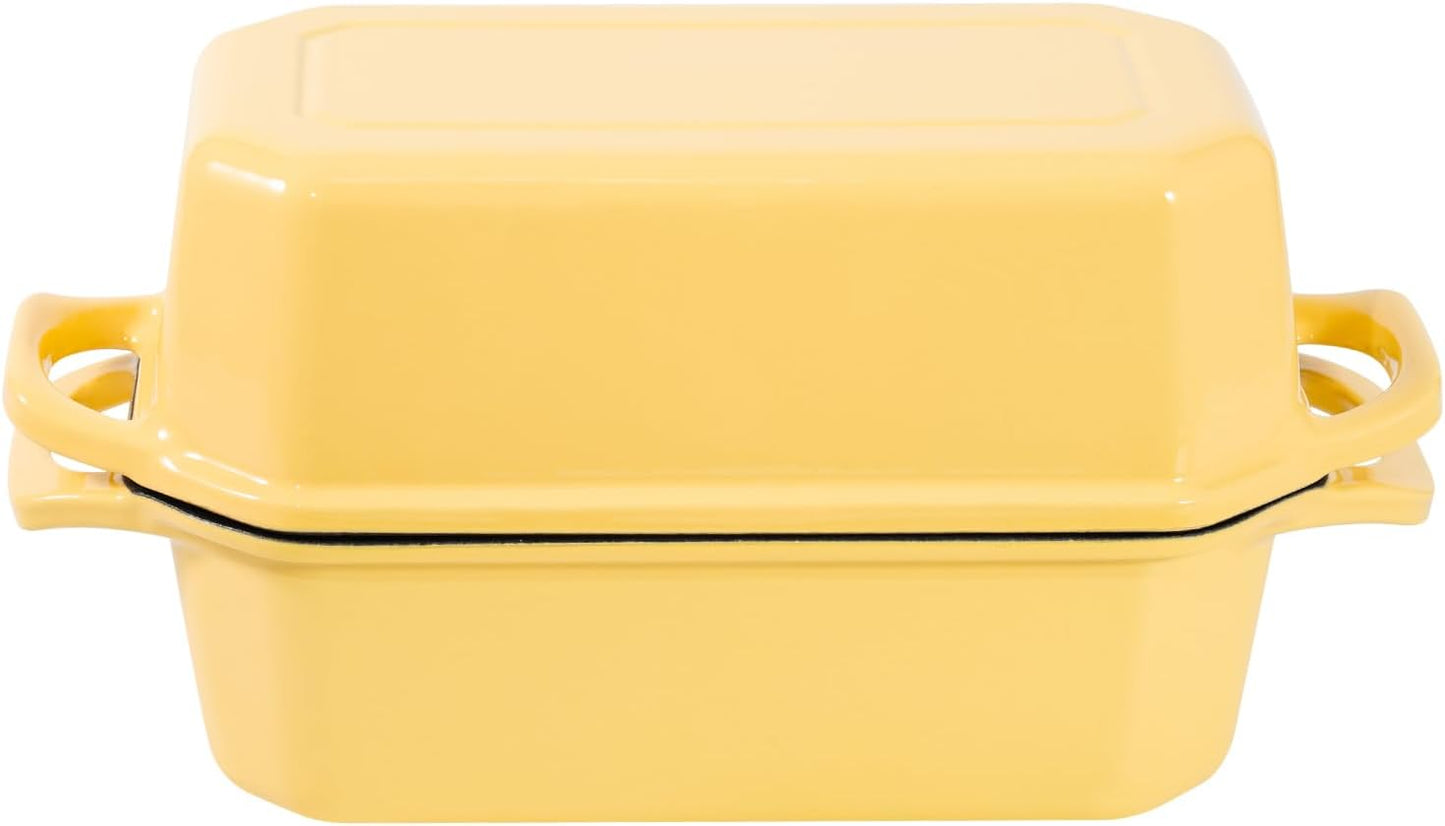 Bread Pan Cast Iron Loaf Pan with Lid Bread Loaf Pan 8.5x4.5 Inch Loaf Pan Enameled Cast Iron Sourdough Loaf Pan, Yellow