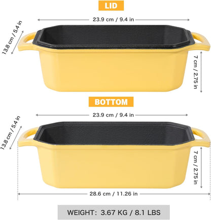 Bread Pan Cast Iron Loaf Pan with Lid Bread Loaf Pan 8.5x4.5 Inch Loaf Pan Enameled Cast Iron Sourdough Loaf Pan, Yellow