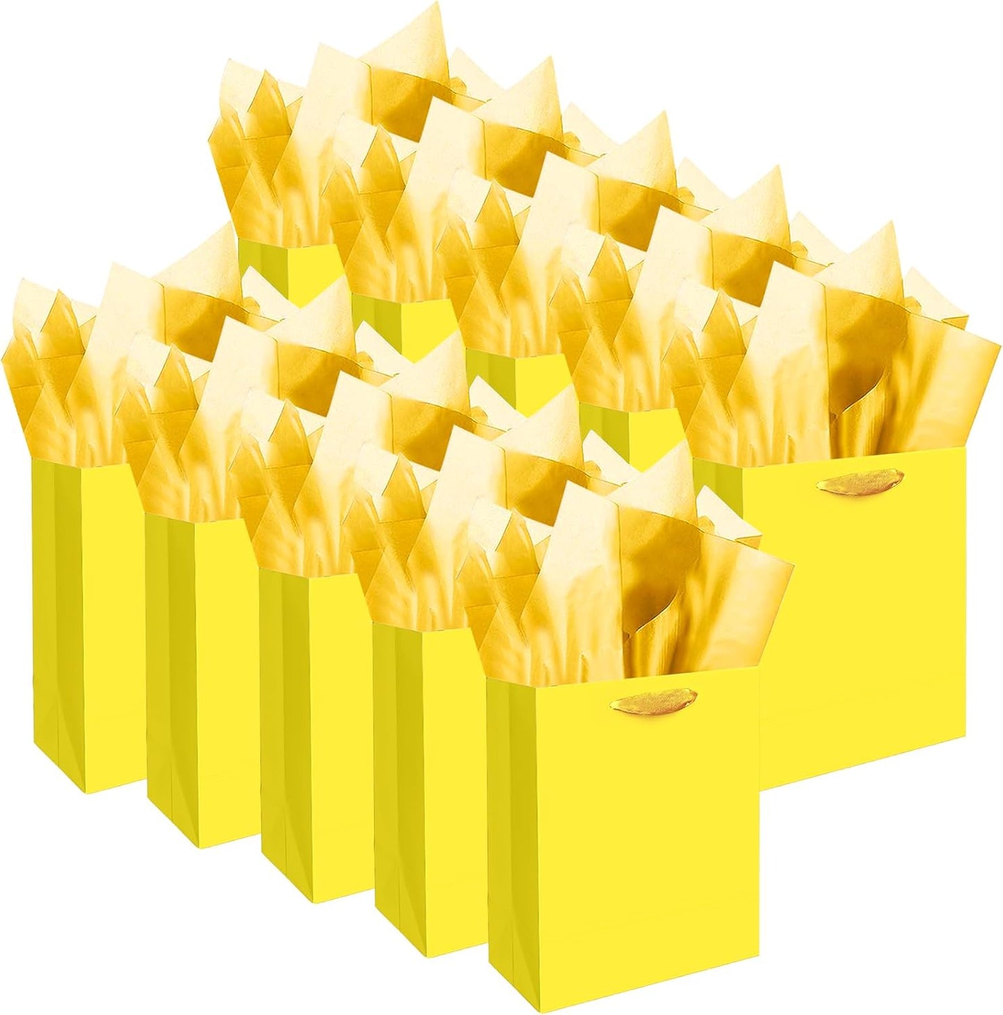 10PCS Bright Yellow Mini Gift Bags with Tissue Paper Handles 6.3"x4.7"x2.4" Small Size Present Party Favor Bags（ Tissue Paper ）