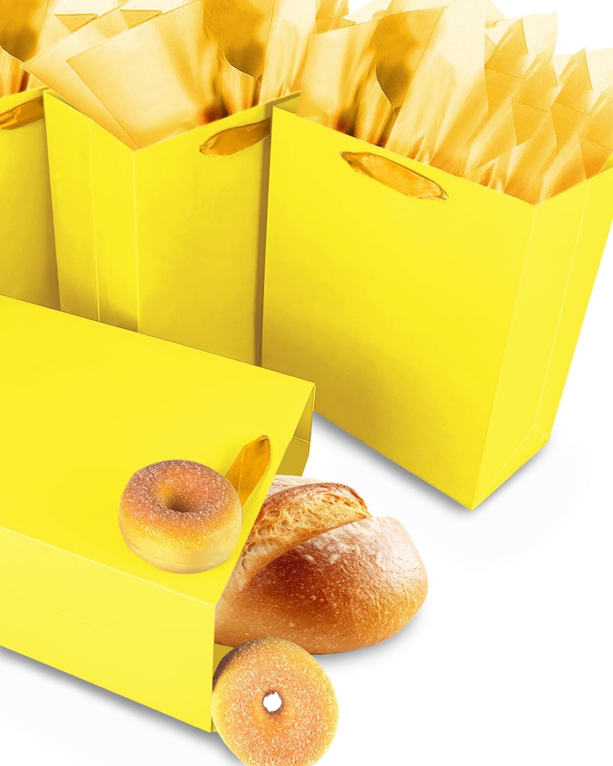 10PCS Bright Yellow Mini Gift Bags with Tissue Paper Handles 6.3"x4.7"x2.4" Small Size Present Party Favor Bags（ Tissue Paper ）