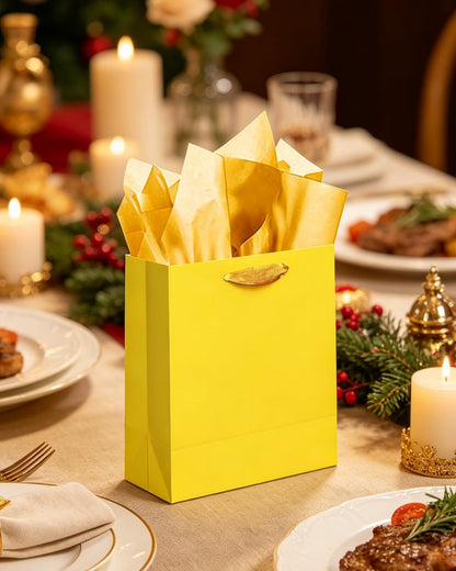 10PCS Bright Yellow Mini Gift Bags with Tissue Paper Handles 6.3"x4.7"x2.4" Small Size Present Party Favor Bags（ Tissue Paper ）