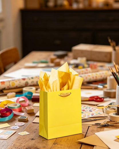 10PCS Bright Yellow Mini Gift Bags with Tissue Paper Handles 6.3"x4.7"x2.4" Small Size Present Party Favor Bags（ Tissue Paper ）