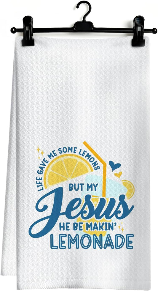 Christian Jesus Lemon Kitchen Dish Towels, Lemon Gifts for Women, Yellow and Blue Summer Lemonade Hand Tea Towels for Kitchen Bathroom Decor, 16x24 Inch