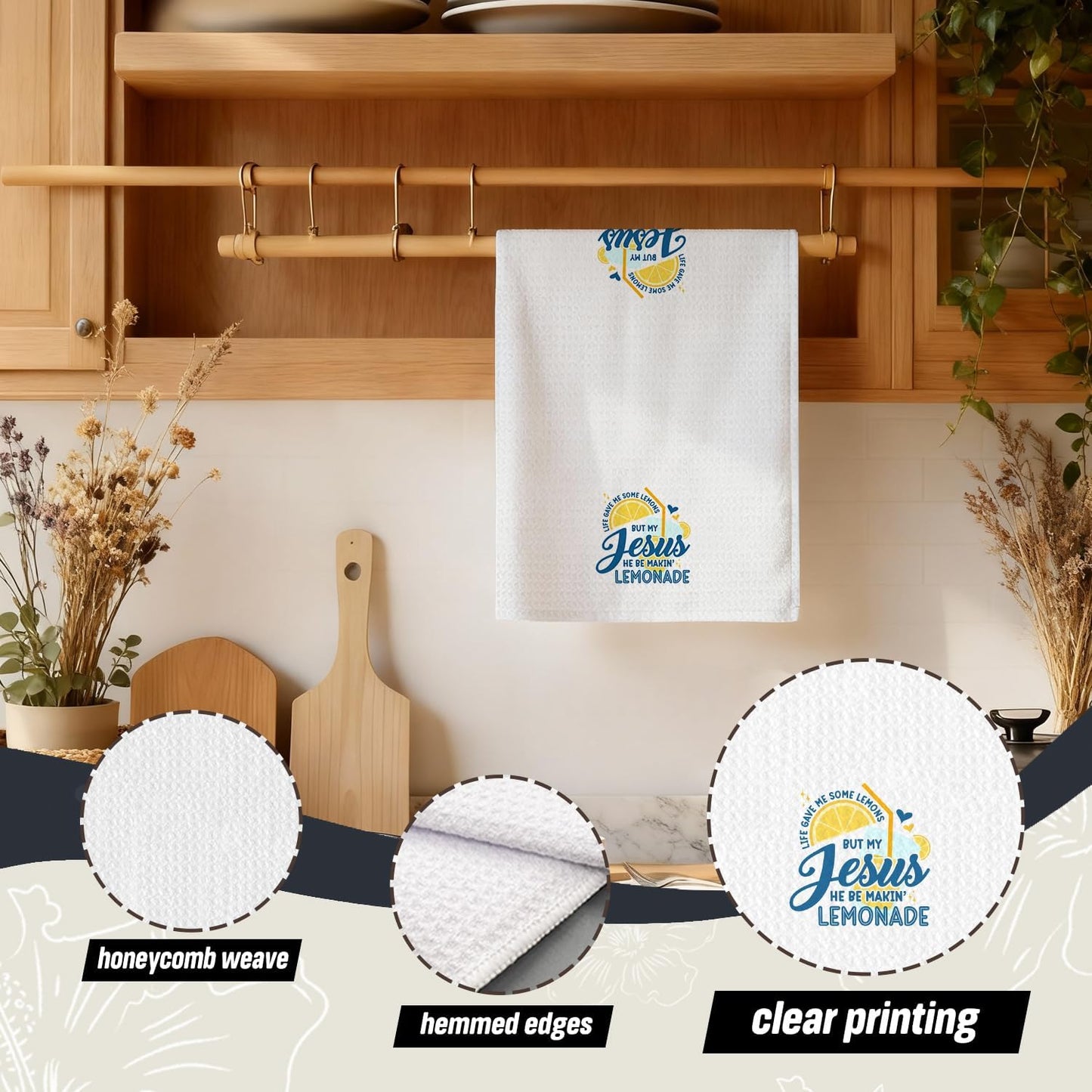 Christian Jesus Lemon Kitchen Dish Towels, Lemon Gifts for Women, Yellow and Blue Summer Lemonade Hand Tea Towels for Kitchen Bathroom Decor, 16x24 Inch