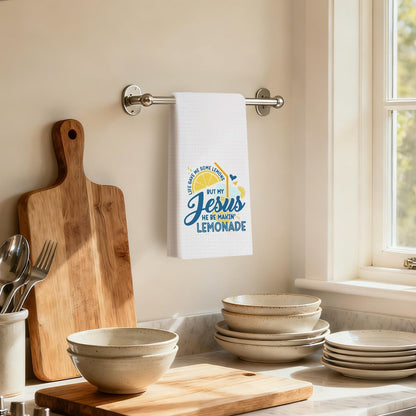 Christian Jesus Lemon Kitchen Dish Towels, Lemon Gifts for Women, Yellow and Blue Summer Lemonade Hand Tea Towels for Kitchen Bathroom Decor, 16x24 Inch