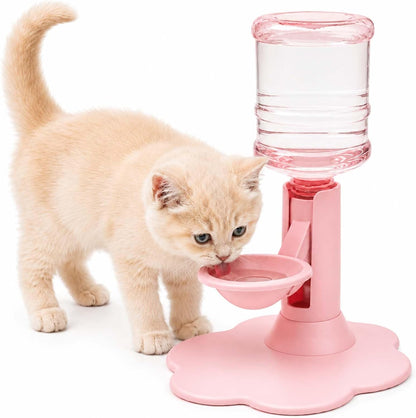 Water Dispenser for Cats, Gravity Raised Cat Waterer with Clear Bottle，Pink | BPA-Free Cat Water Dispenser, Cordless Gravity Design, Spill-Resistant Base, Easy Cleaning for Cats and Small Dogs