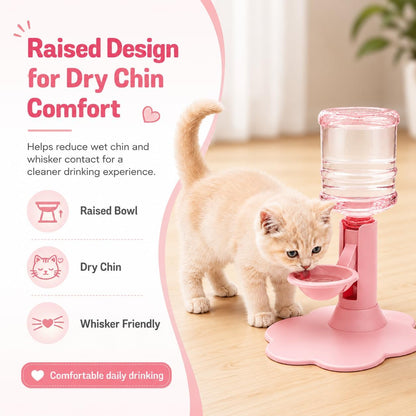 Water Dispenser for Cats, Gravity Raised Cat Waterer with Clear Bottle，Pink | BPA-Free Cat Water Dispenser, Cordless Gravity Design, Spill-Resistant Base, Easy Cleaning for Cats and Small Dogs