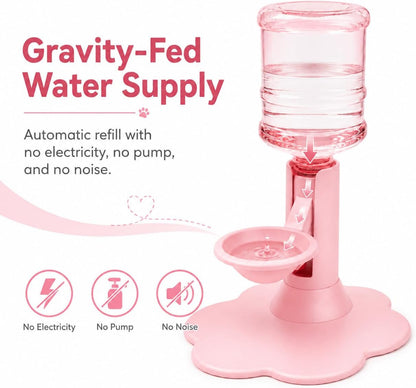 Water Dispenser for Cats, Gravity Raised Cat Waterer with Clear Bottle，Pink | BPA-Free Cat Water Dispenser, Cordless Gravity Design, Spill-Resistant Base, Easy Cleaning for Cats and Small Dogs