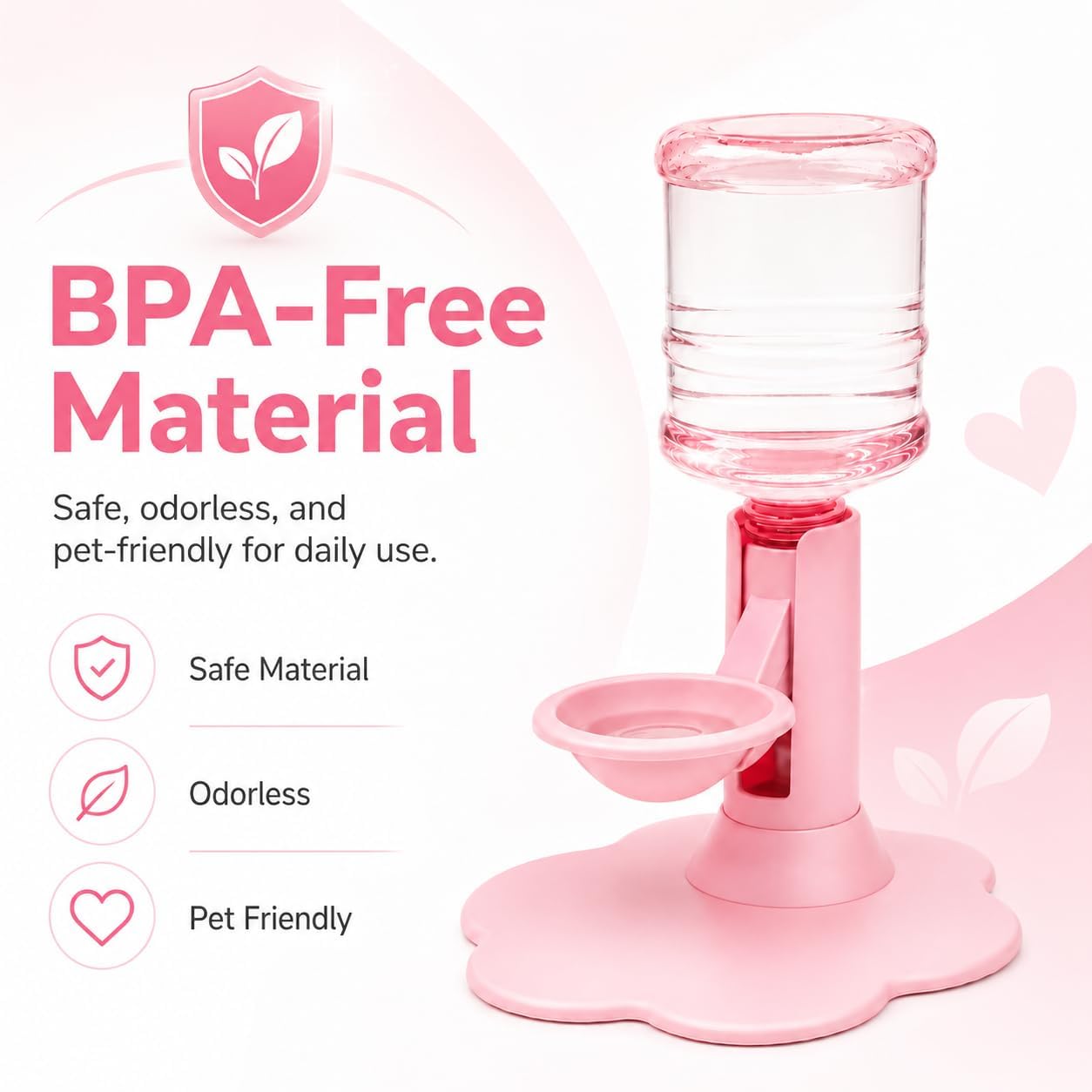 Water Dispenser for Cats, Gravity Raised Cat Waterer with Clear Bottle，Pink | BPA-Free Cat Water Dispenser, Cordless Gravity Design, Spill-Resistant Base, Easy Cleaning for Cats and Small Dogs