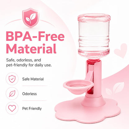 Water Dispenser for Cats, Gravity Raised Cat Waterer with Clear Bottle，Pink | BPA-Free Cat Water Dispenser, Cordless Gravity Design, Spill-Resistant Base, Easy Cleaning for Cats and Small Dogs