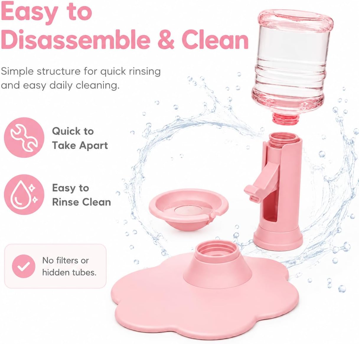 Water Dispenser for Cats, Gravity Raised Cat Waterer with Clear Bottle，Pink | BPA-Free Cat Water Dispenser, Cordless Gravity Design, Spill-Resistant Base, Easy Cleaning for Cats and Small Dogs
