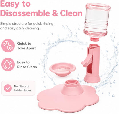 Water Dispenser for Cats, Gravity Raised Cat Waterer with Clear Bottle，Pink | BPA-Free Cat Water Dispenser, Cordless Gravity Design, Spill-Resistant Base, Easy Cleaning for Cats and Small Dogs
