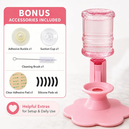 Water Dispenser for Cats, Gravity Raised Cat Waterer with Clear Bottle，Pink | BPA-Free Cat Water Dispenser, Cordless Gravity Design, Spill-Resistant Base, Easy Cleaning for Cats and Small Dogs