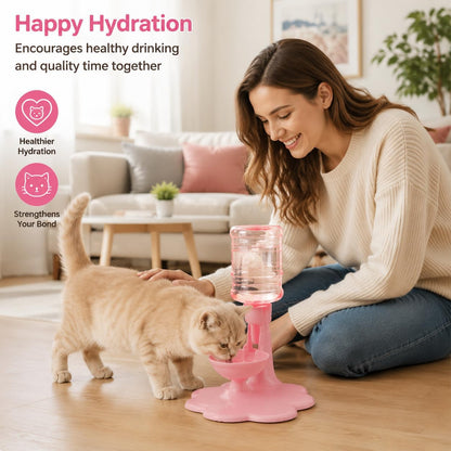 Water Dispenser for Cats, Gravity Raised Cat Waterer with Clear Bottle，Pink | BPA-Free Cat Water Dispenser, Cordless Gravity Design, Spill-Resistant Base, Easy Cleaning for Cats and Small Dogs