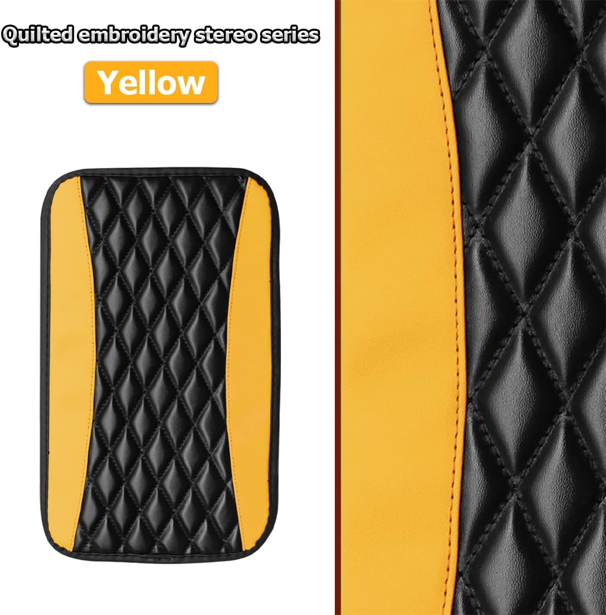 Car Center Console Pad, Yellow | water-resistant leather surface, armrest seat-box coverage, fits most cars, SUVs, and trucks, car interior accessories