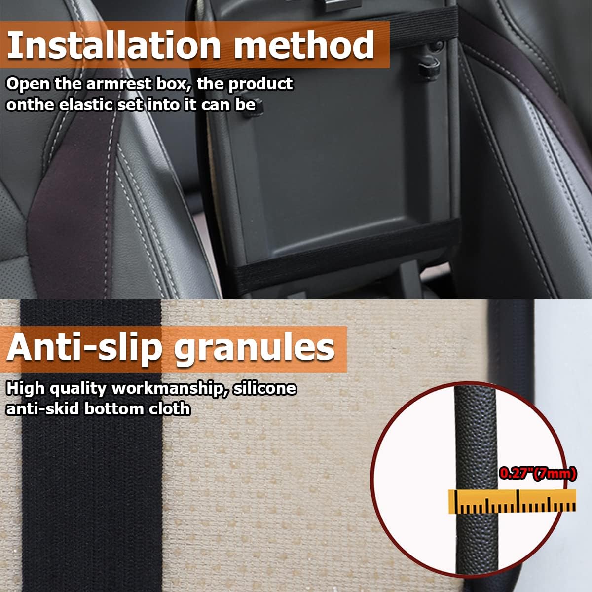 Car Center Console Pad, Yellow | water-resistant leather surface, armrest seat-box coverage, fits most cars, SUVs, and trucks, car interior accessories